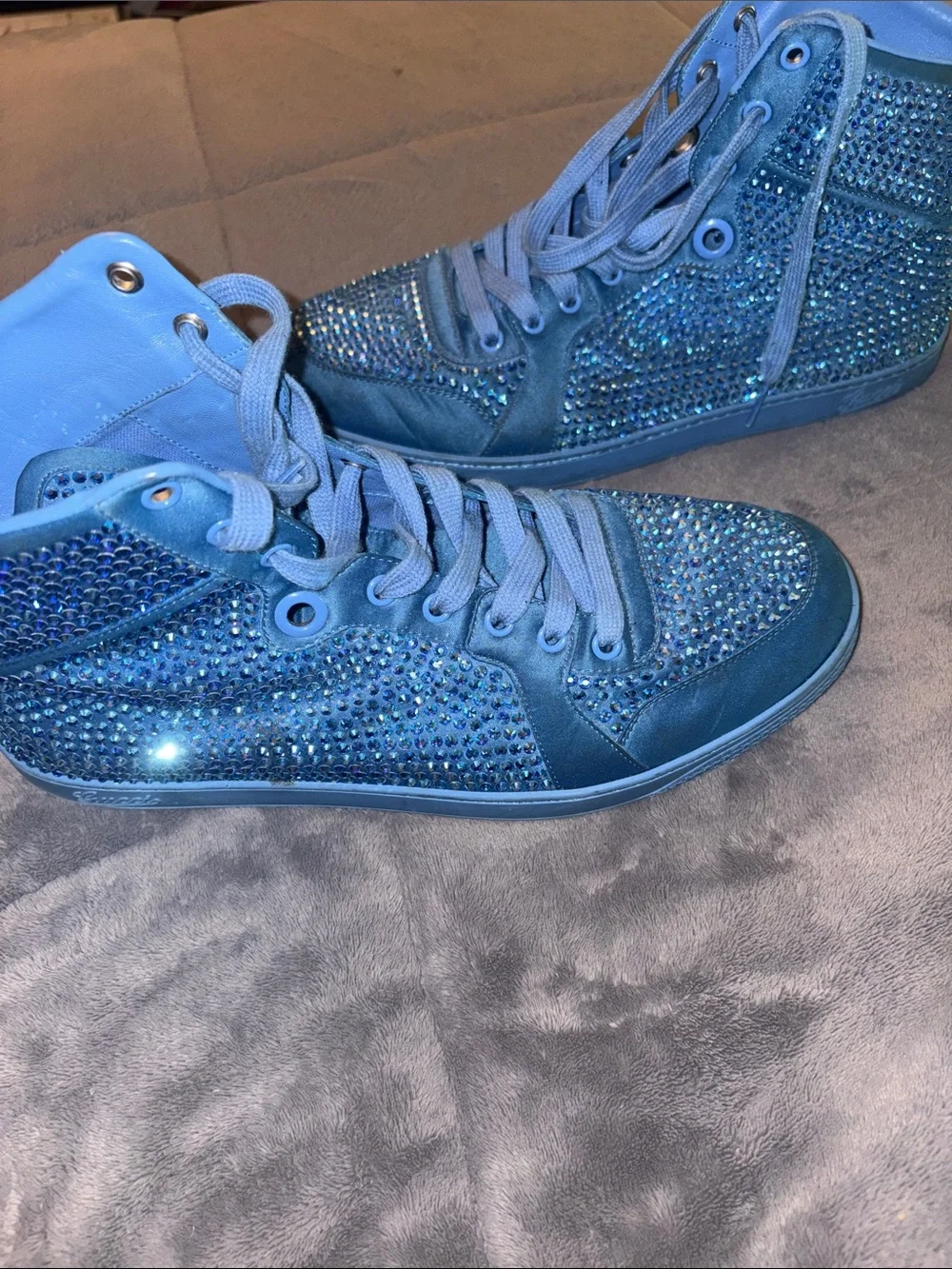 Authentic Gucci Coda Blue Crystal High-Top Sneakers